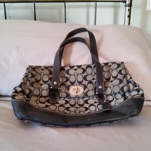 Coach Black and Cream Signature Satchel